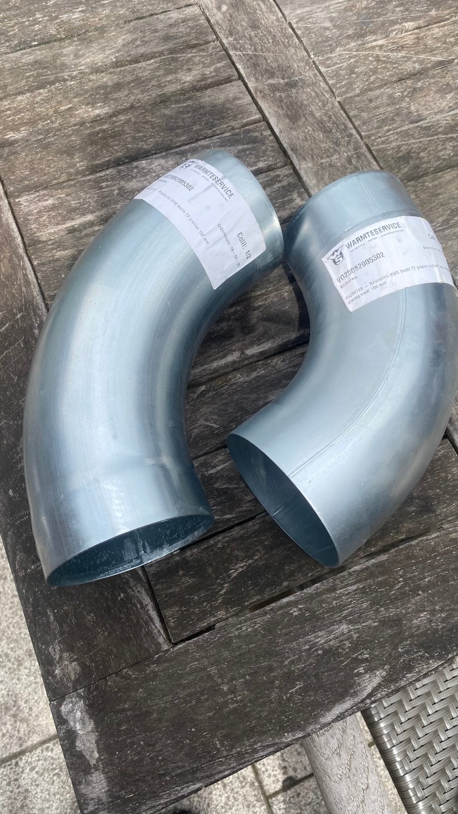 2 zinken bochten 100 mm 72graden hemelwater, Bochten, Nieuw, Ophalen of Verzenden, Zink