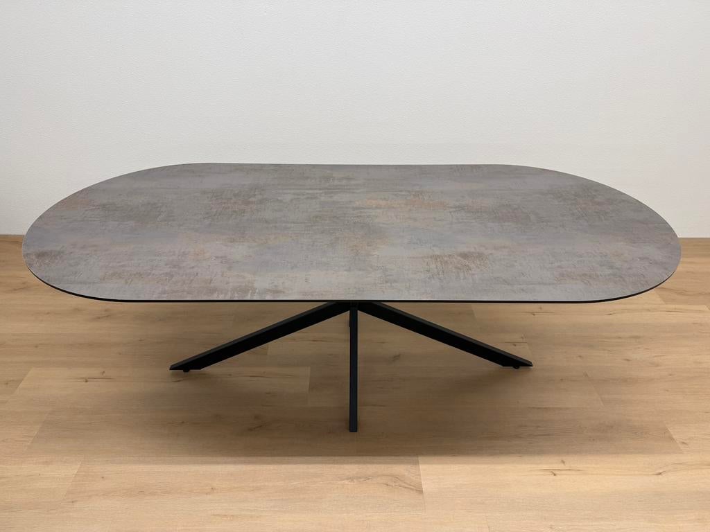 Prachtige plat ovale eettafel HPL 220x100 - Direct Leverbaar, 100 tot 150 cm, 200 cm of meer, Ophalen of Verzenden, Zo goed als nieuw
