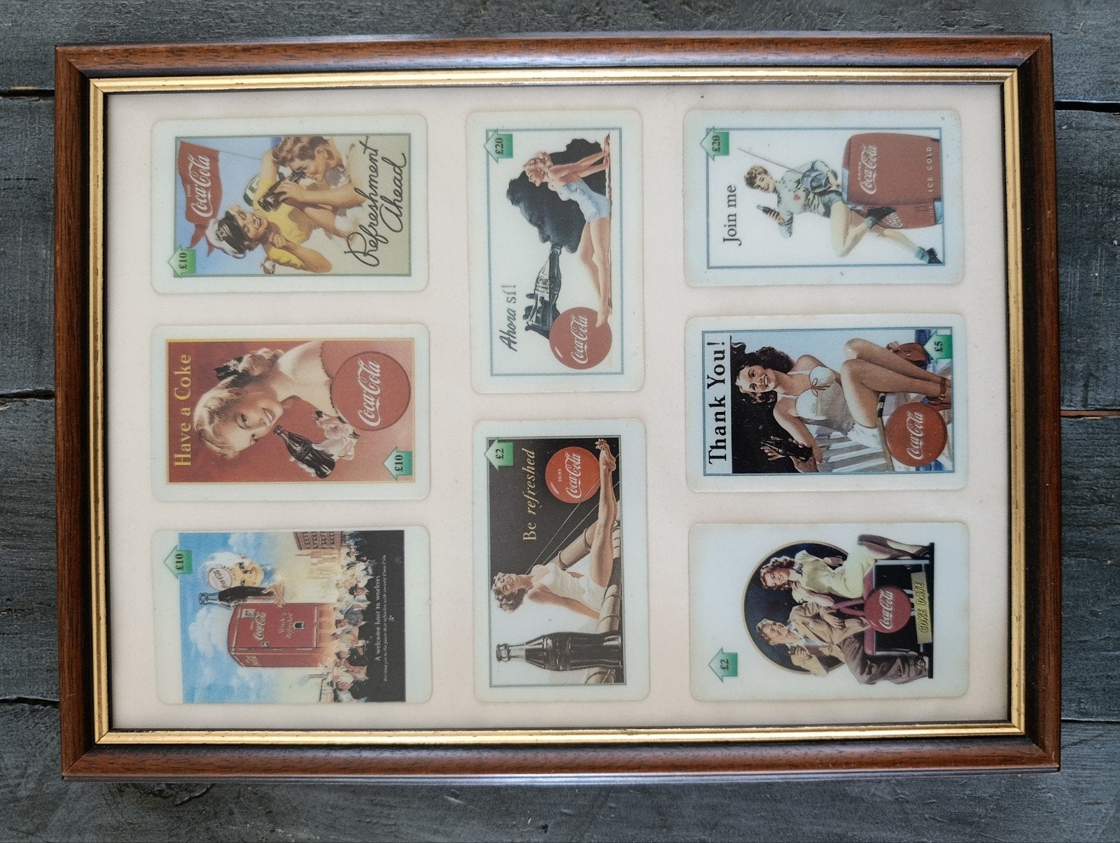 Ingelijste Coca-Cola telefoonkaarten - Vintage verzameling, Verzamelen, Ophalen of Verzenden, Buitenland