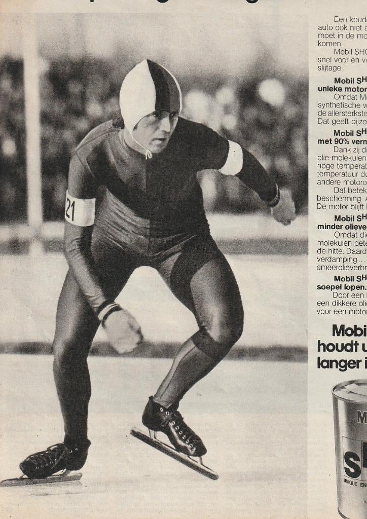 Retro reclame 1976 Mobil motorolie man op schaatsen, Verzamelen, Verzenden, Overige typen