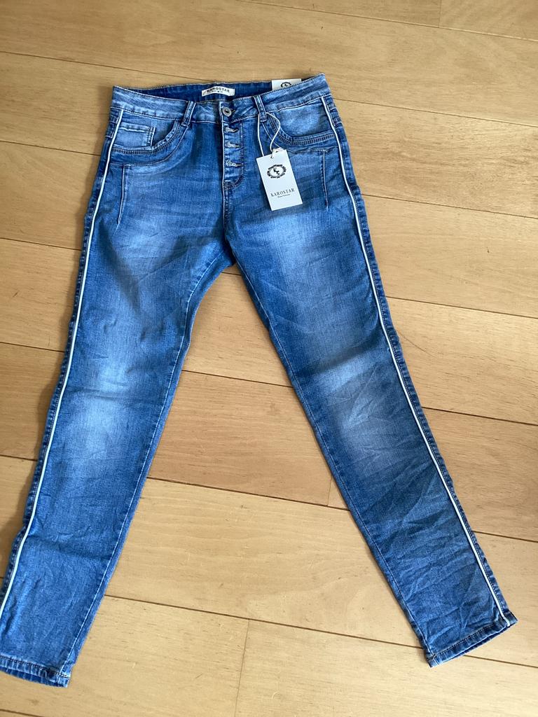 Nieuwe Karostar Jeans - Maat 38 - Blauw met witte streep, Ophalen of Verzenden, Nieuw, Blauw, W30 - W32 (confectie 38/40)