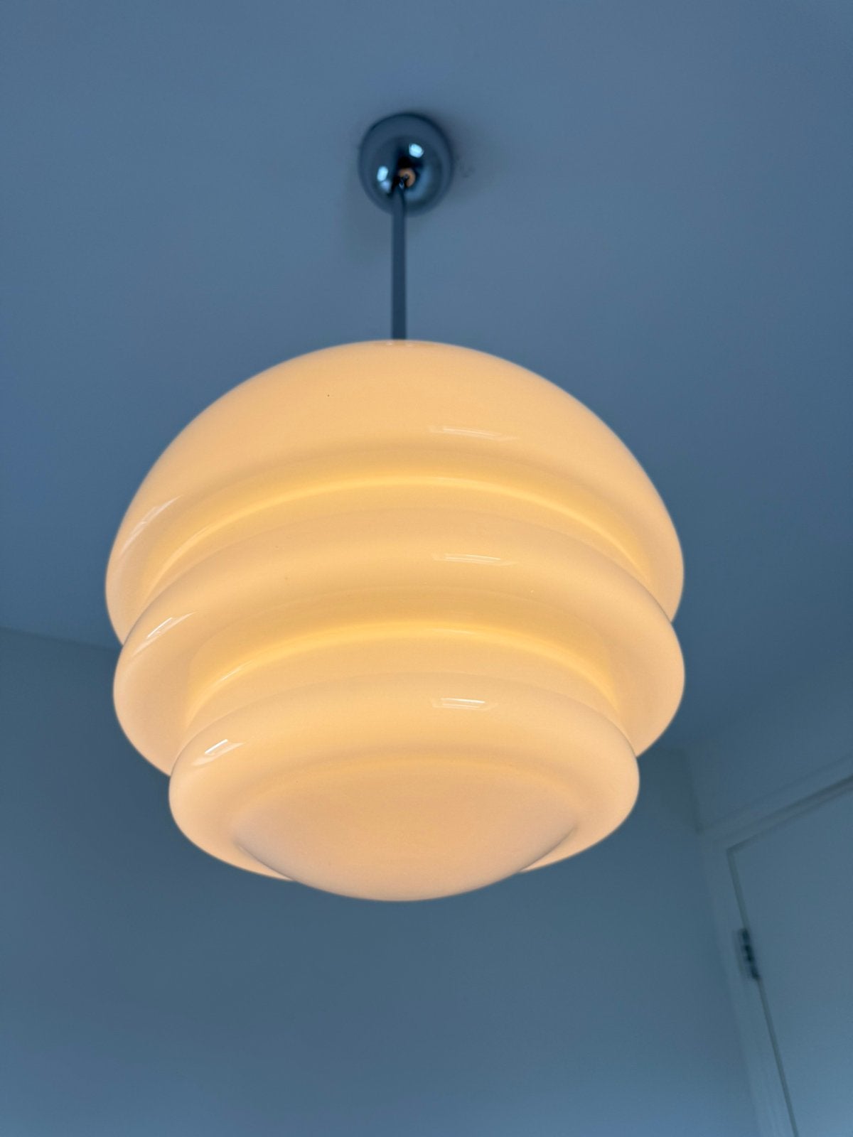 Grote Art deco champiogn hanglamp | jaren ‘40 | opaline glas, Ophalen, Art-deco vintage antiek amsterdamse school, E27 (groot)