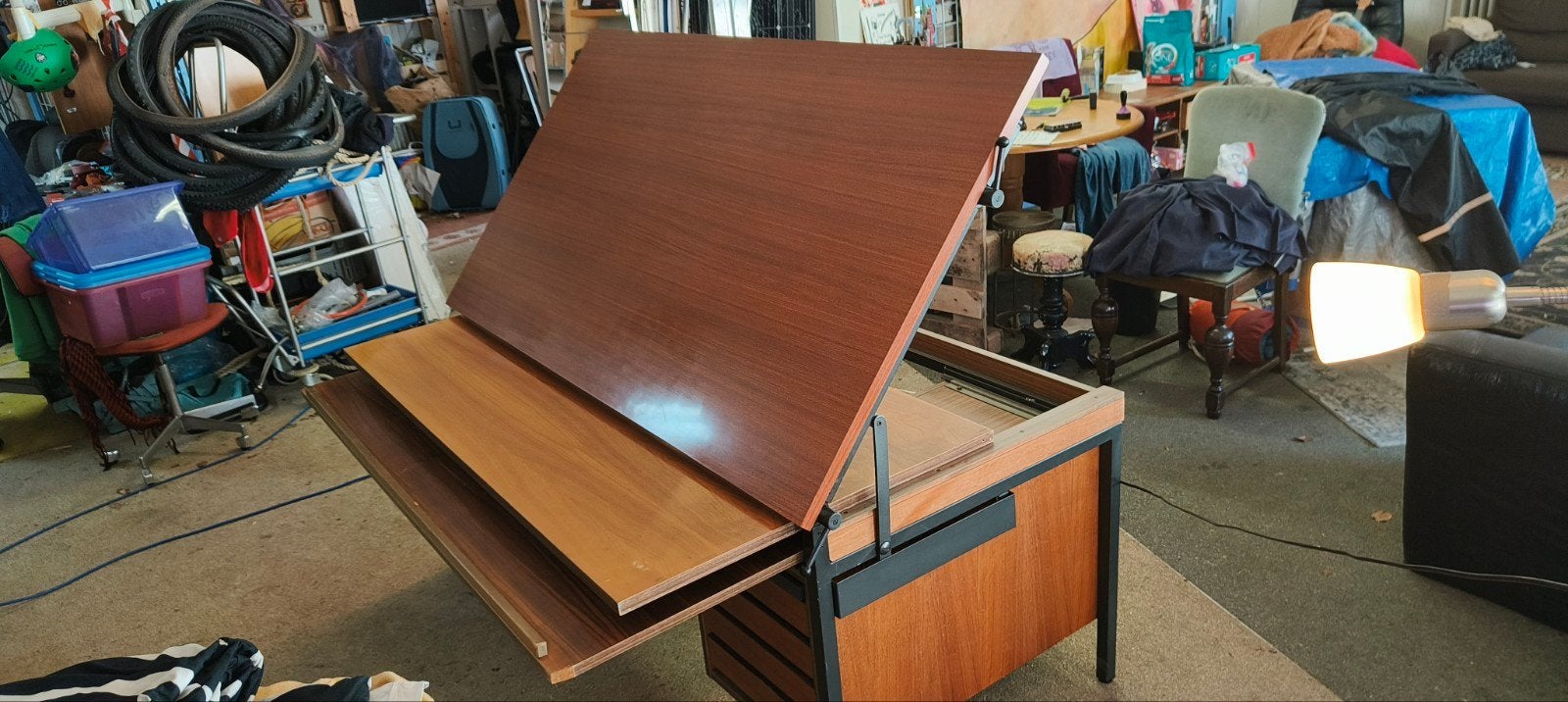 Vintage bureau 3-laags blad kantelbare tekentafel Leuwico, Ophalen, Gebruikt