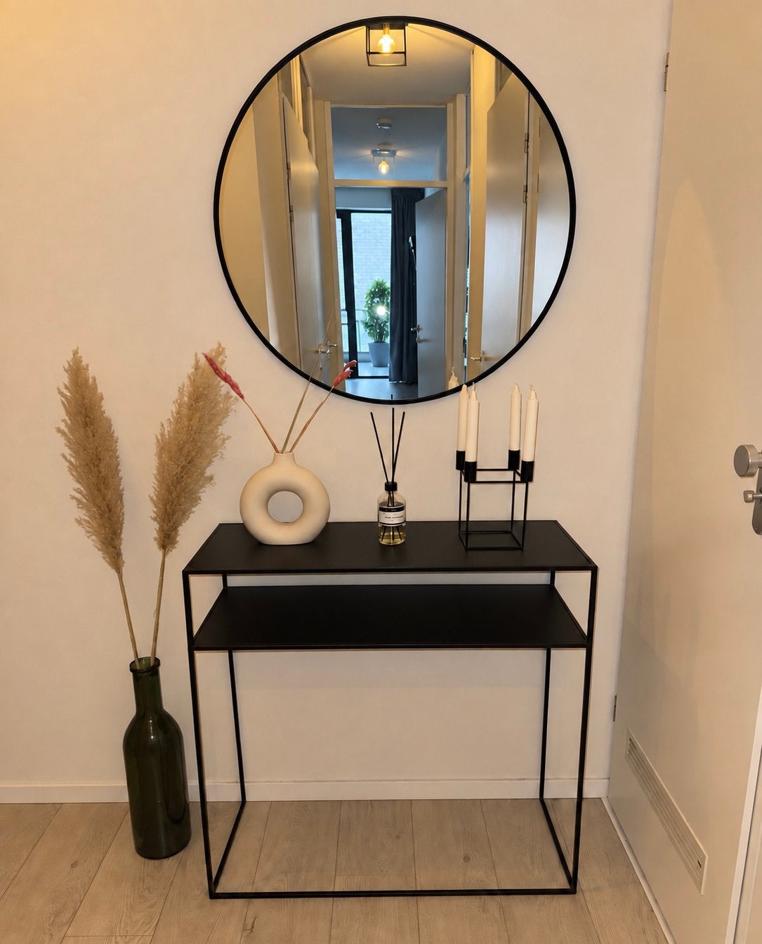 Zwarte ronde spiegel 80cm, Ophalen, Rond, Zo goed als nieuw, 75 tot 100 cm