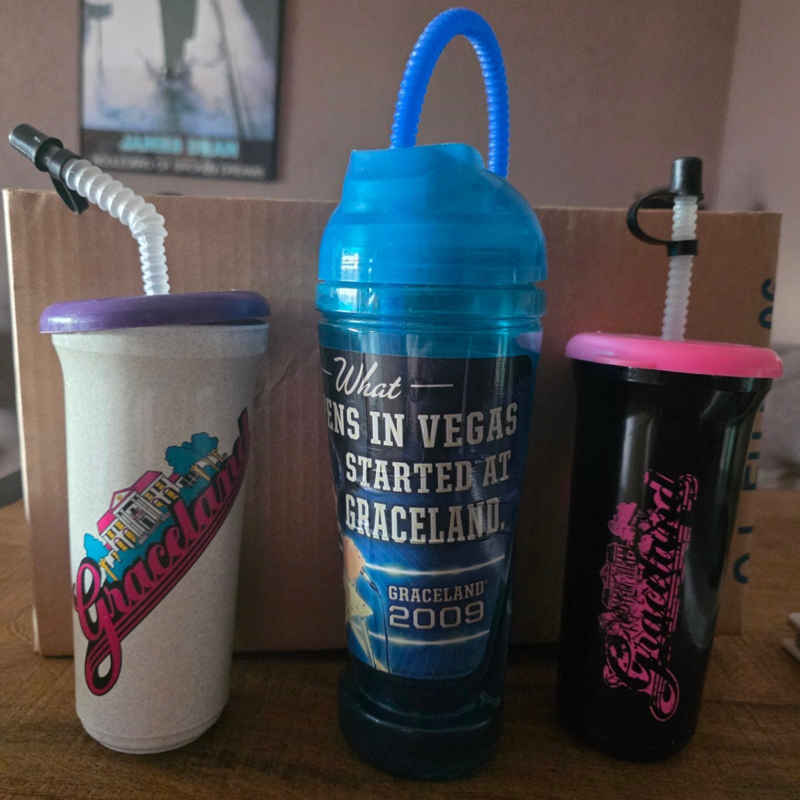 Graceland drinkbekers met rietje - Set van 3, Ophalen of Verzenden, Gebruikt