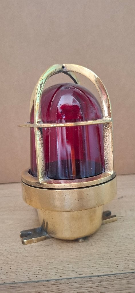 Antieke Messing Scheepslamp Rood Glas Maritiem 20cm, Ophalen of Verzenden