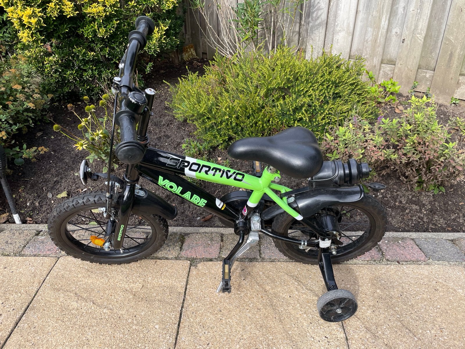 Kinderfiets Volare Sportivo J14 Zwart/Groen 14 inch, Ophalen, Gebruikt, Minder dan 16 inch, Zijwieltjes
