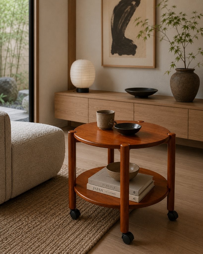Danish Design Deens Vintage Teak Japandi trolley, Ophalen, Minder dan 50 cm, Zo goed als nieuw, Teakhout