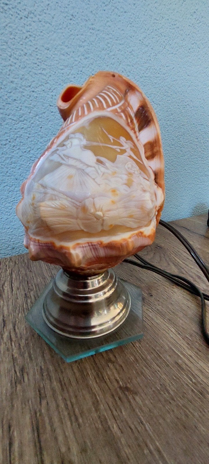Apart geslepen camee schelp lamp schelplamp, Ophalen of Verzenden