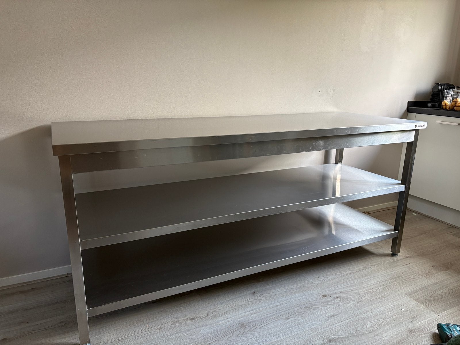 RVS Keuken Werk tafel met Dubbel Onderschap - 180x70x90 cm, Ophalen, Overige typen, Zilver, Zo goed als nieuw