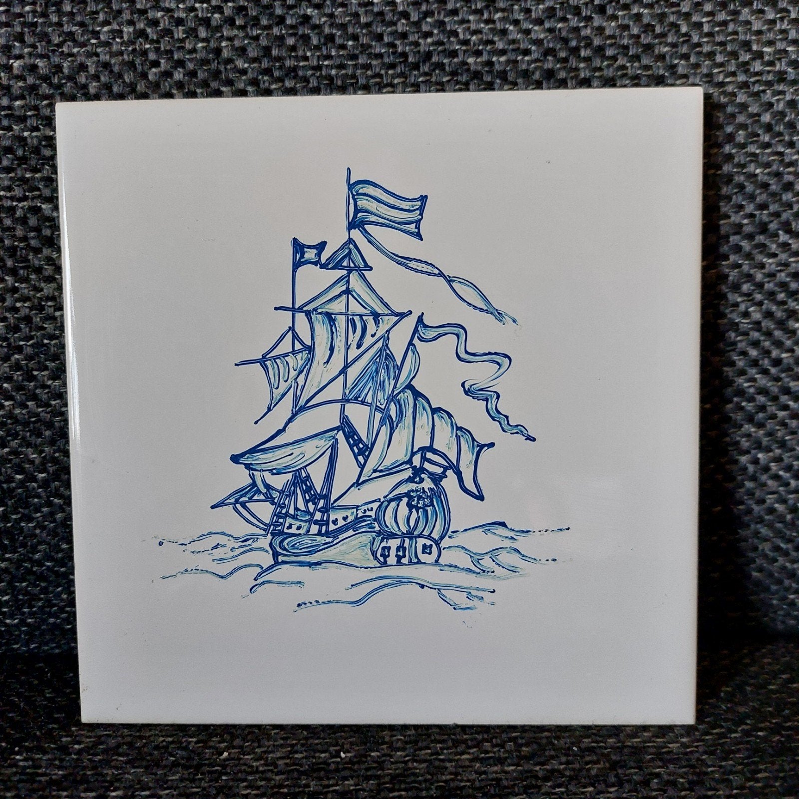 Royal Mosa Holland Tegel met Schip - Vintage, Ophalen of Verzenden