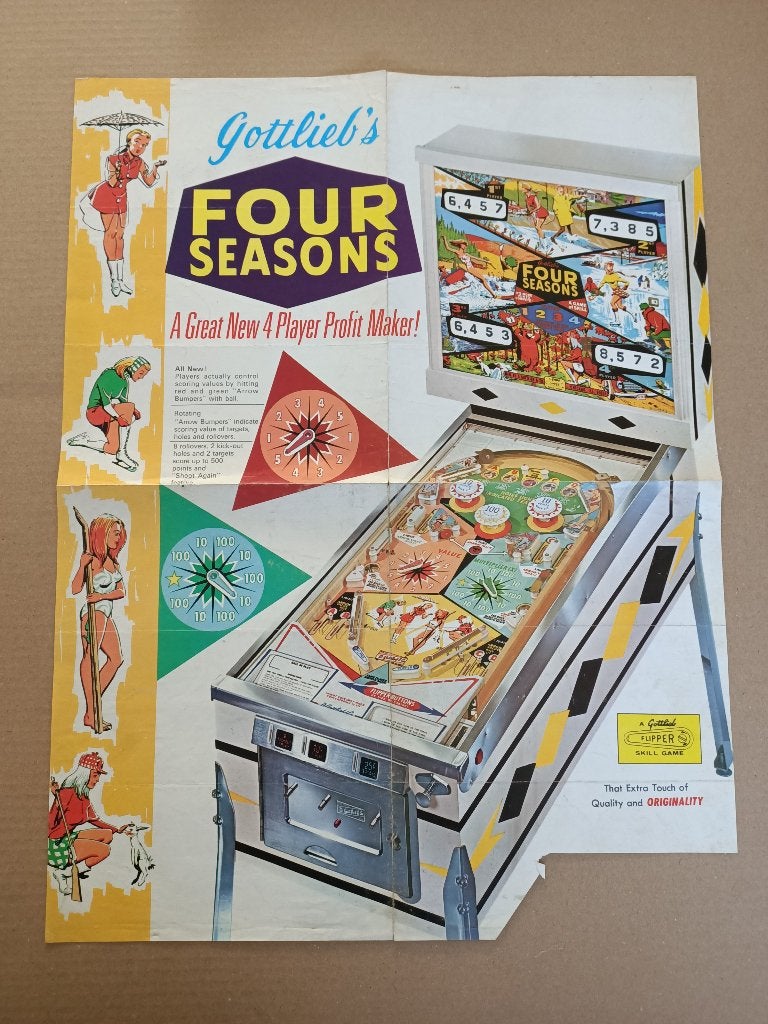 Poster: Gottlieb Four Seasons (1968) Flipperkast, Verzamelen, Automaten | Flipperkasten, Gebruikt, Verzenden, Elektronisch, Williams