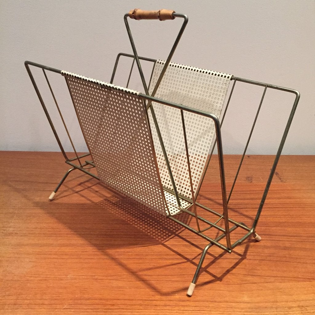 jaren 50 60 metaal rotan bamboe krantenrek Auböck, Gebruikt, Ophalen of Verzenden, Bamboe, Krantenrek