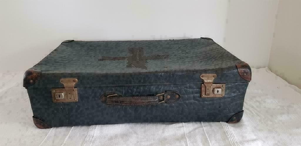 VINTAGE jaren blauwe 40 50 koffer van geperst karton (H015), Sieraden, Tassen en Uiterlijk, Koffers, Overige materialen, Gebruikt