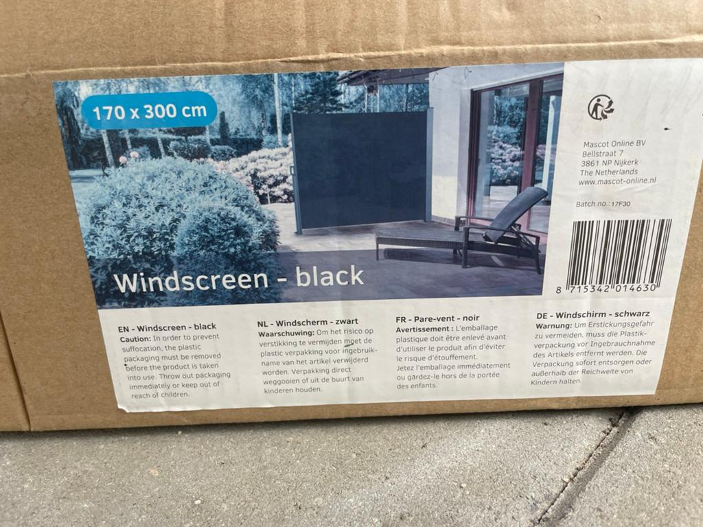 Windscherm - zwart 170x300 cm, Tuin en Terras, Ophalen, Overige typen, Nieuw, 150 tot 300 cm