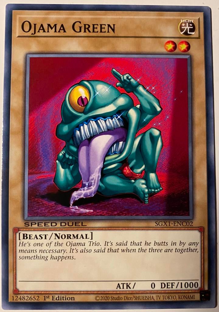 Yu-Gi-Oh! Ojama Green SGX1 1st Edition !, Ophalen of Verzenden, Zo goed als nieuw, Losse kaart