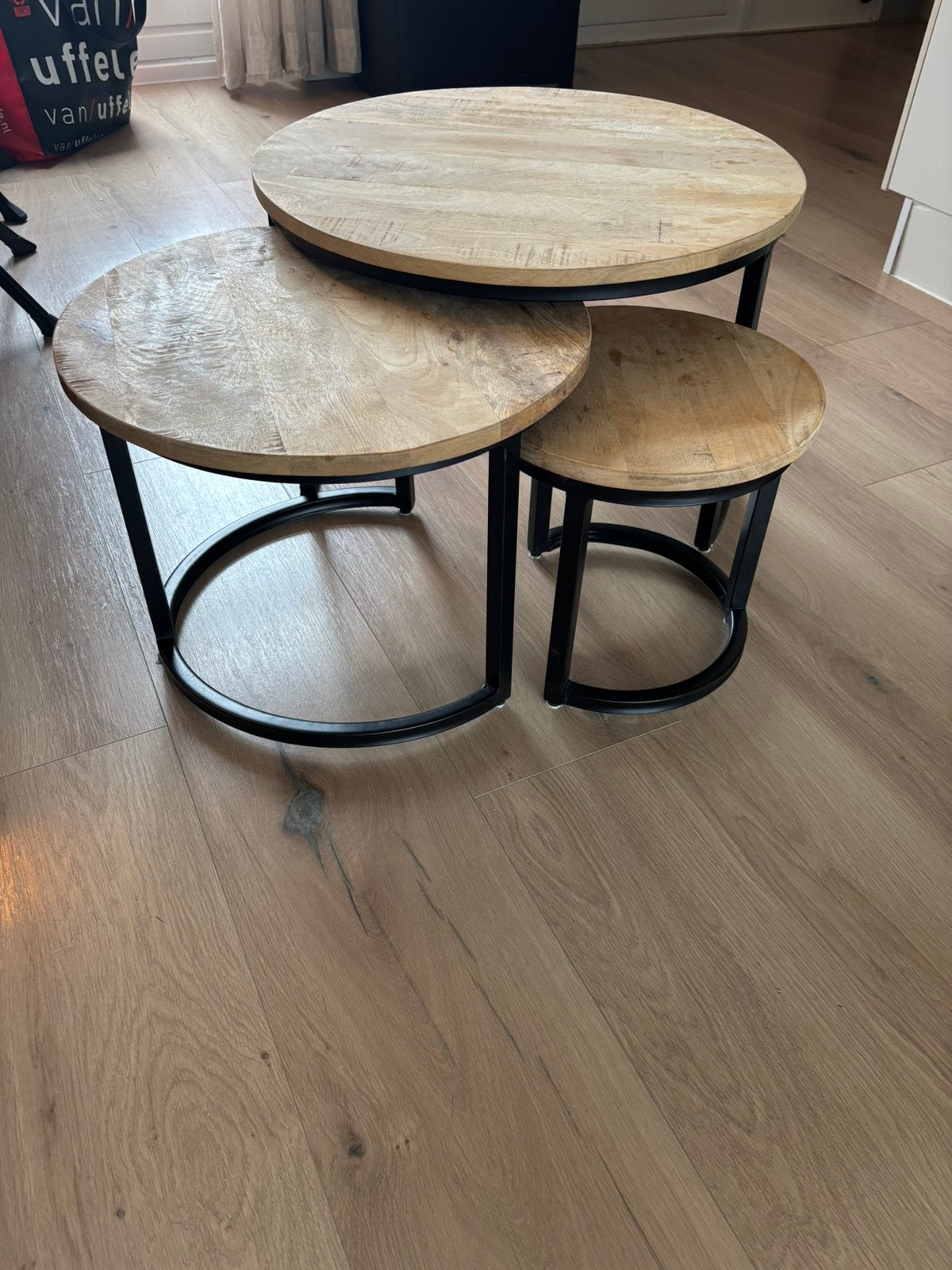 Set houten salontafels, Ophalen, Gebruikt, Rond, 50 tot 100 cm