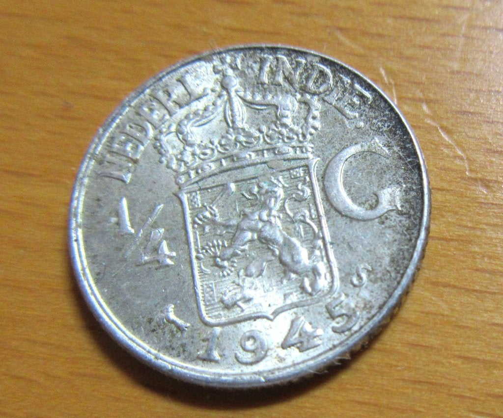 Nederlands 25-centstuk (¼ gulden) S - 1945 Ned Indie zilver, Postzegels en Munten, Munten | Nederland, Verzenden, Zilver, 25 cent