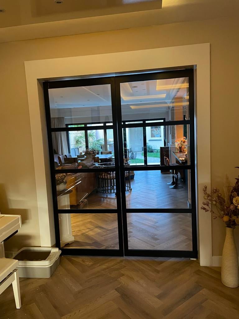 Stalen dubbele taatsdeur met glas - zwart, Doe-het-zelf en Verbouw, Ophalen, Binnendeur, Zo goed als nieuw, Glas