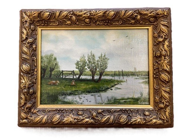 olieverfschilderij polderlandschap, Doek, Impressionistisch, Ophalen of Verzenden, Landschap