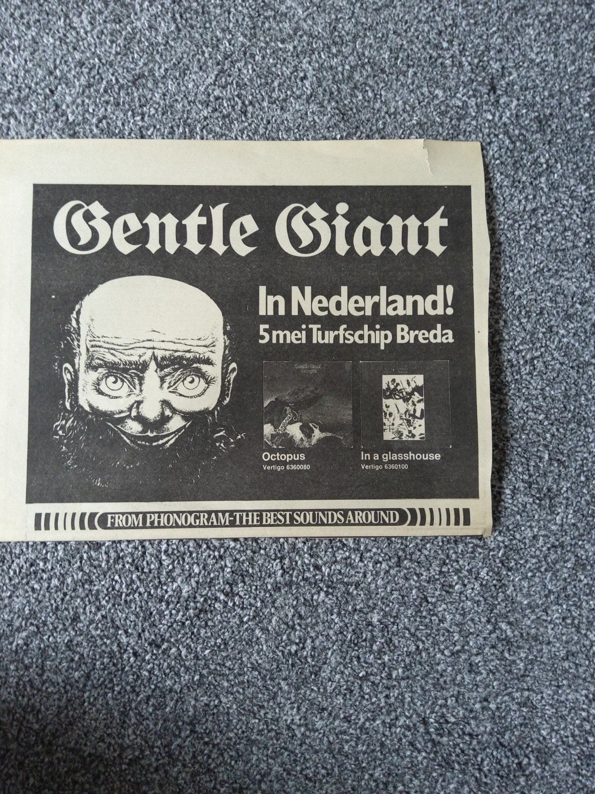 Gentle Giant:  Promo  5 mei 1974 Turfschip Breda, Ophalen of Verzenden, Boek, Tijdschrift of Artikel