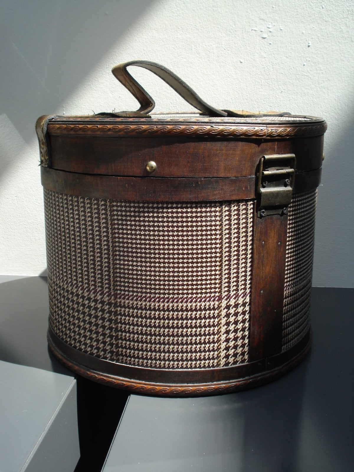 Vintage hoedenkoffer met houndstooth patroon, Ophalen of Verzenden