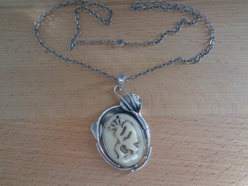 zilveren ketting met Hopi Navajo Kokopelli hanger [835], Met hanger, Verzenden, Zo goed als nieuw, Zilver