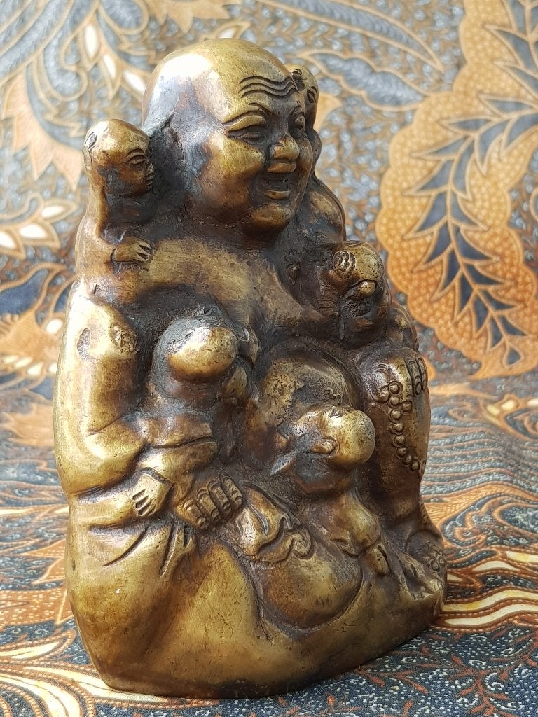 Mooi zwaar antiek Chinees brons beeldje van Boeddha 14,2 cm., Handgemaakt, Ophalen of Verzenden, China, Brons