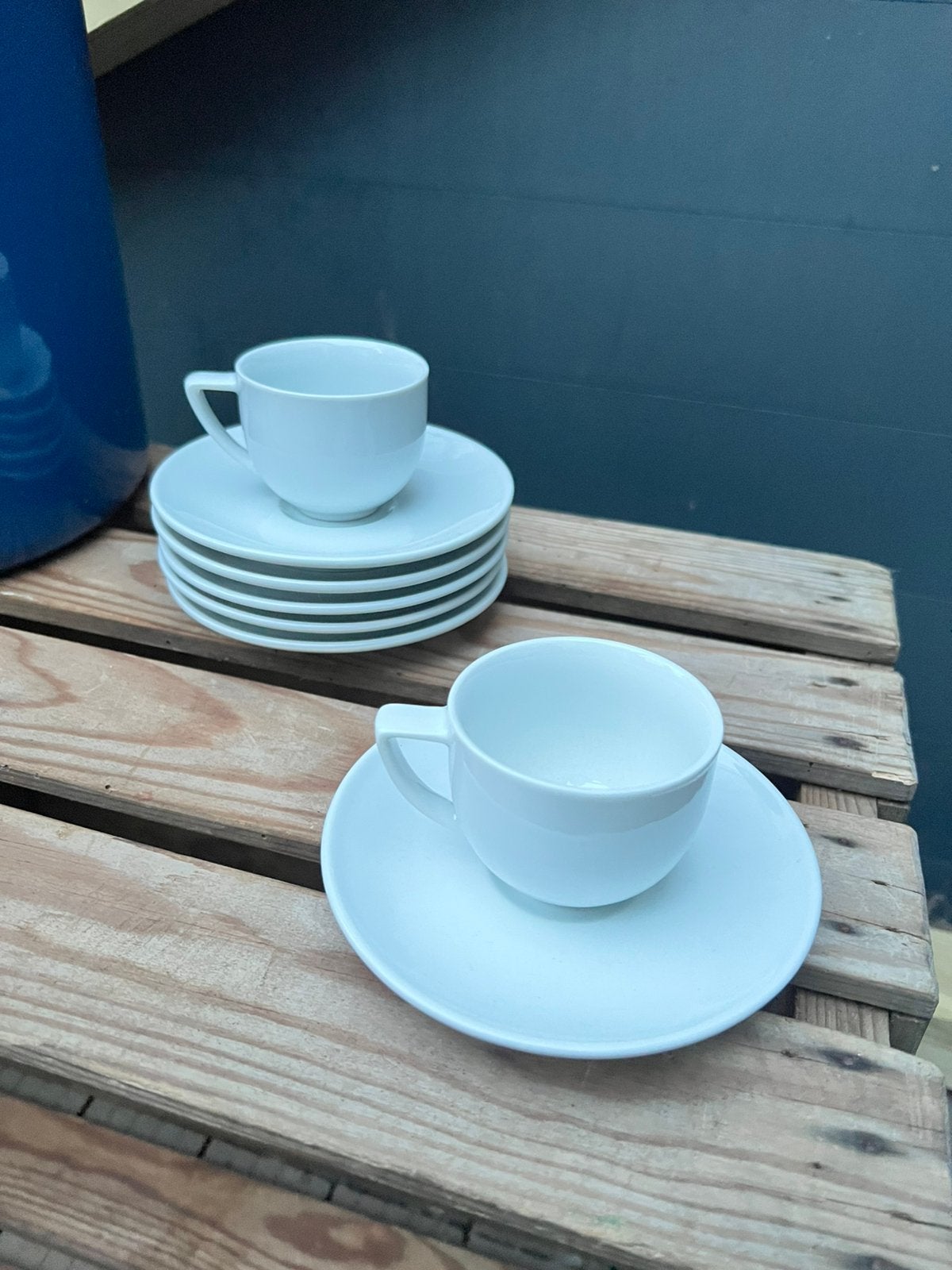 6 mini kop en schotel, espresso kopjes met schotels, Ophalen, Zo goed als nieuw, Overige stijlen, Kop(pen) en/of Schotel(s)