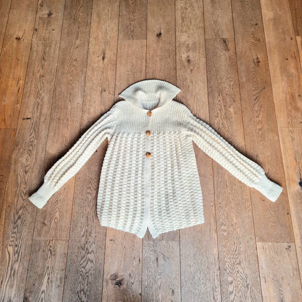 Crèmewit vintage handgemaakt visserswollen vest jasje, Kleding | Dames, Wit, Maat 42/44 (L), Ophalen of Verzenden, Handgemaakt
