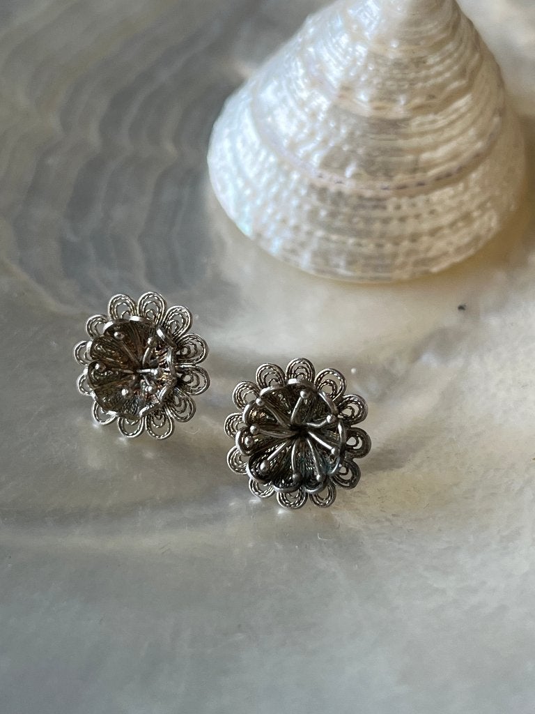 Oude filigrain zilveren oorbellen, Sieraden, Tassen en Uiterlijk, Antieke sieraden, Ophalen of Verzenden, Zilver, Oorbellen
