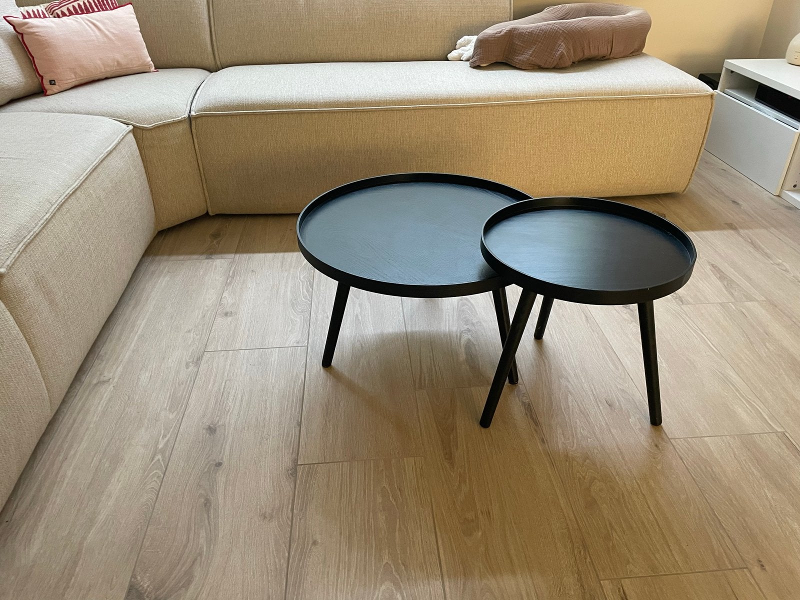 Set van 2 zwarte ronde bijzettafels, Ophalen, Minder dan 50 cm, Gebruikt, 50 tot 100 cm