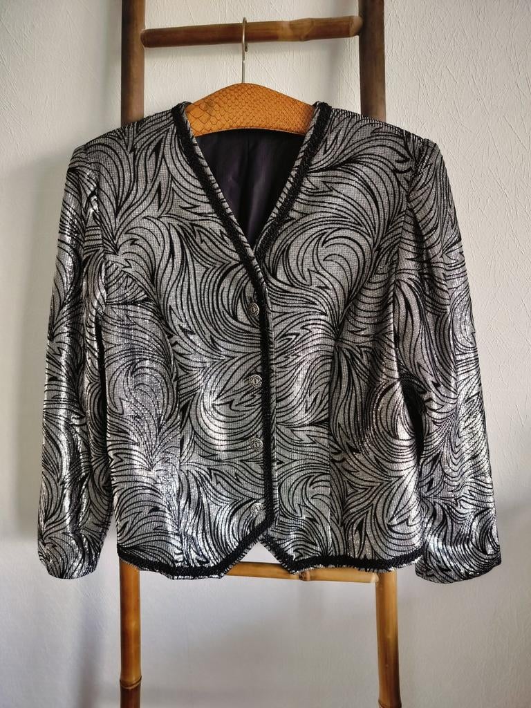 Vintage jasje. Zwart - zilver, Kleding | Dames, Jasjes, Kostuums en Pakken, Ophalen of Verzenden, Zo goed als nieuw, Maat 38/40 (M)