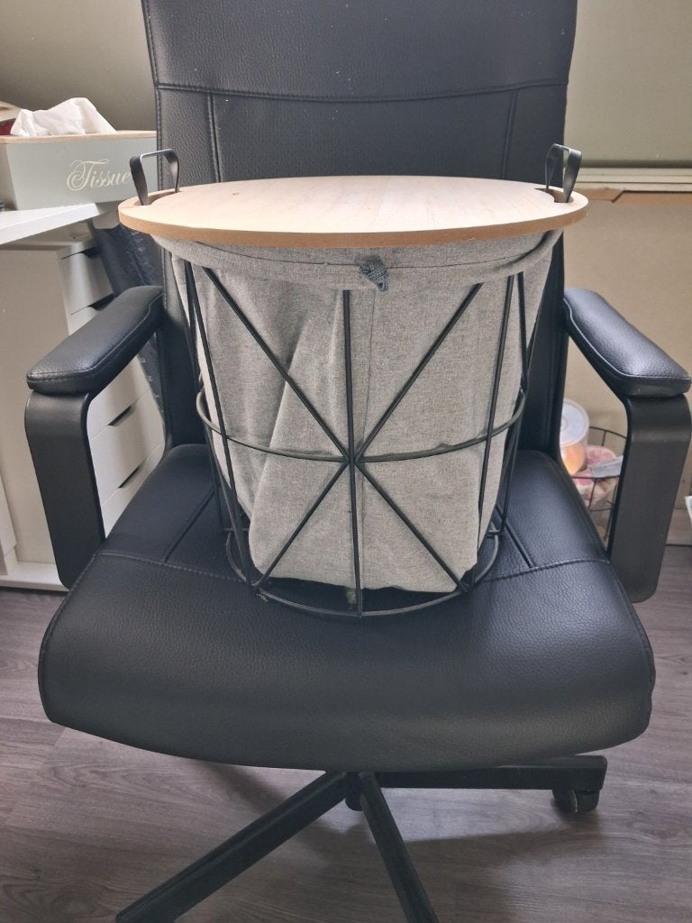 Ronde metalen opbergmand / bijzettafel met houten deksel, Ophalen, Minder dan 45 cm, Minder dan 55 cm, Metaal of Aluminium