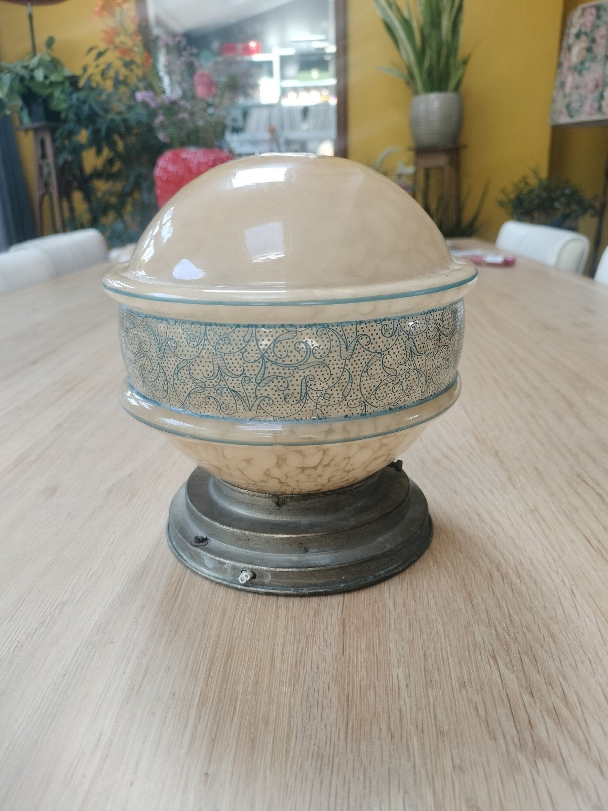 Art deco ouderwetse glazen plafonnière, Huis en Inrichting, Lampen | Plafondlampen, Ophalen of Verzenden, Gebruikt, Glas, Art deco vintage
