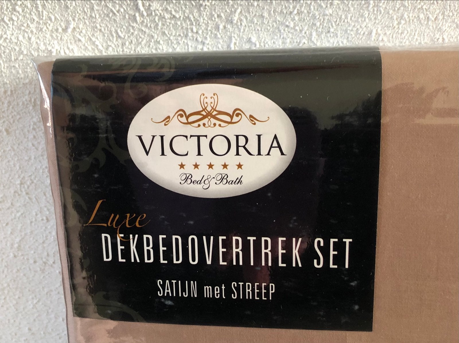 Victoria Luxe dekbedovertrekset Satijn / streep / zand kleur, Lits-jumeaux, Beige, Dekbedovertrek, Overige materialen