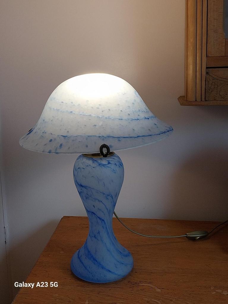 Vintage glaspasta tafellamp blauw wit – Art Deco stijl lamp, Ophalen of Verzenden