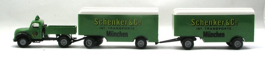 Brekina Magirus Mercur Schenker München met 2 aanhangers, Hobby en Vrije tijd, Ophalen of Verzenden, Zo goed als nieuw, Bus of Vrachtwagen