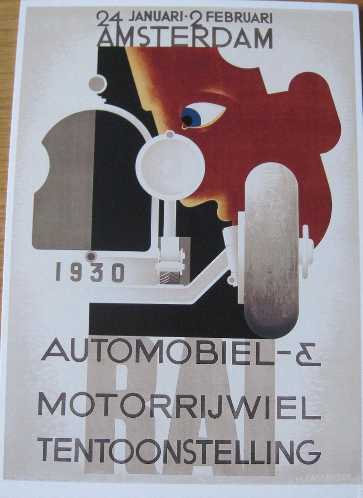 Poster van de automobiel tentoonstelling in Amsterdam 1930, Ophalen of Verzenden, 1980 tot heden, Ongelopen, Overige thema's