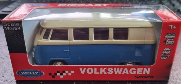 Welly VW volkswagen T1 transporter bus klapdeuren blauwwit, Ophalen of Verzenden, Nieuw, Bus of Vrachtwagen