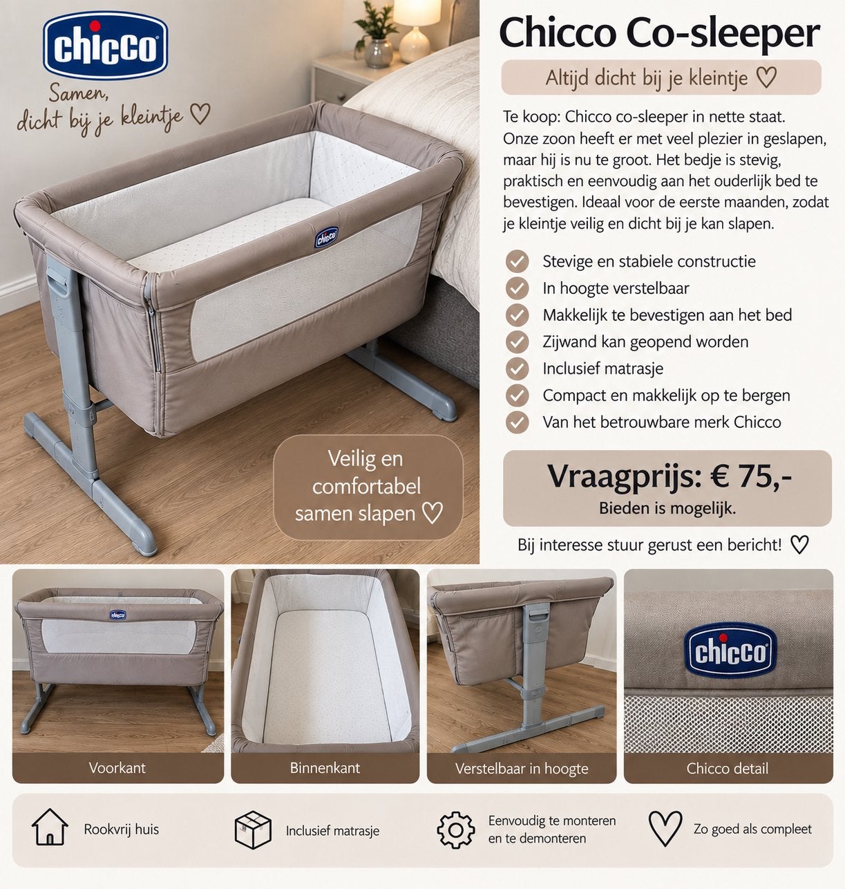 Chicco Co-sleeper, Ophalen, Zo goed als nieuw, Tweepersoons
