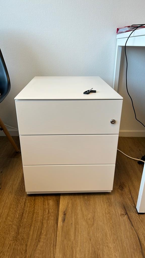 Bisley 3-ladeblok, nieuwstaat, wit, verrijdbaar, bieden mag, Huis en Inrichting, Kasten | Ladekasten, 3 of 4 laden, Ophalen, Minder dan 50 cm