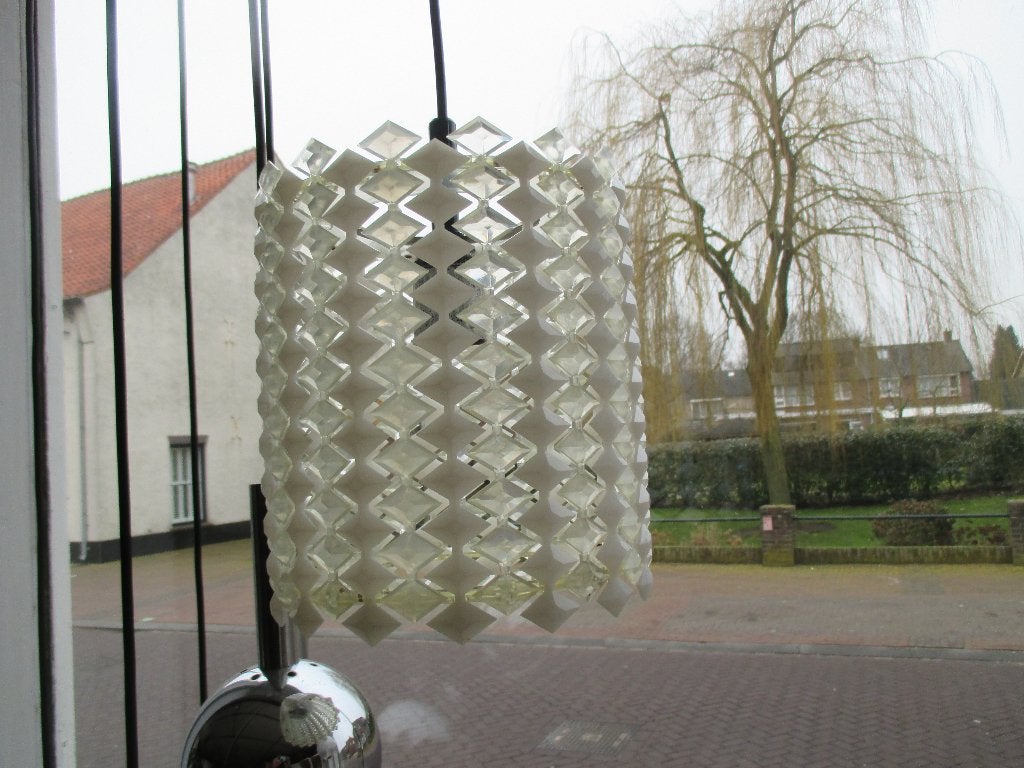 Seventies design kunststof hanglamp wit transparant retro, Kunststof, Gebruikt, Jaren 70 design vintage retro 1970s seventies space age