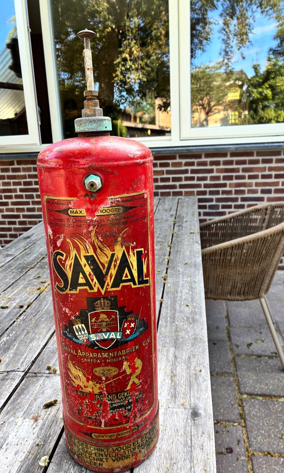 Oude Saval Brandblusser - Decoratief verzamelobject, Ophalen, Gebruikt, Brandblusser