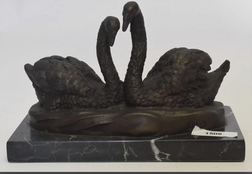 Bronzen zwanen signatuur "Milo" ca 20x9 cm, Ophalen