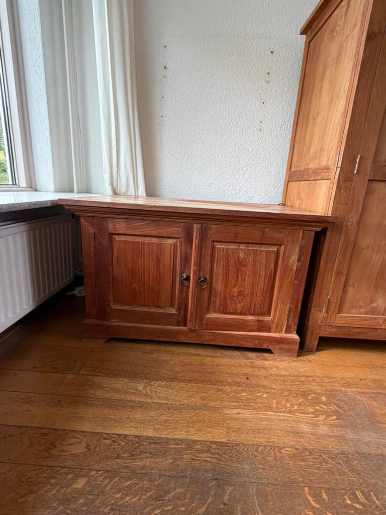Teak houten tv meubel, Ophalen, Gebruikt, 100 tot 150 cm, Teakhout