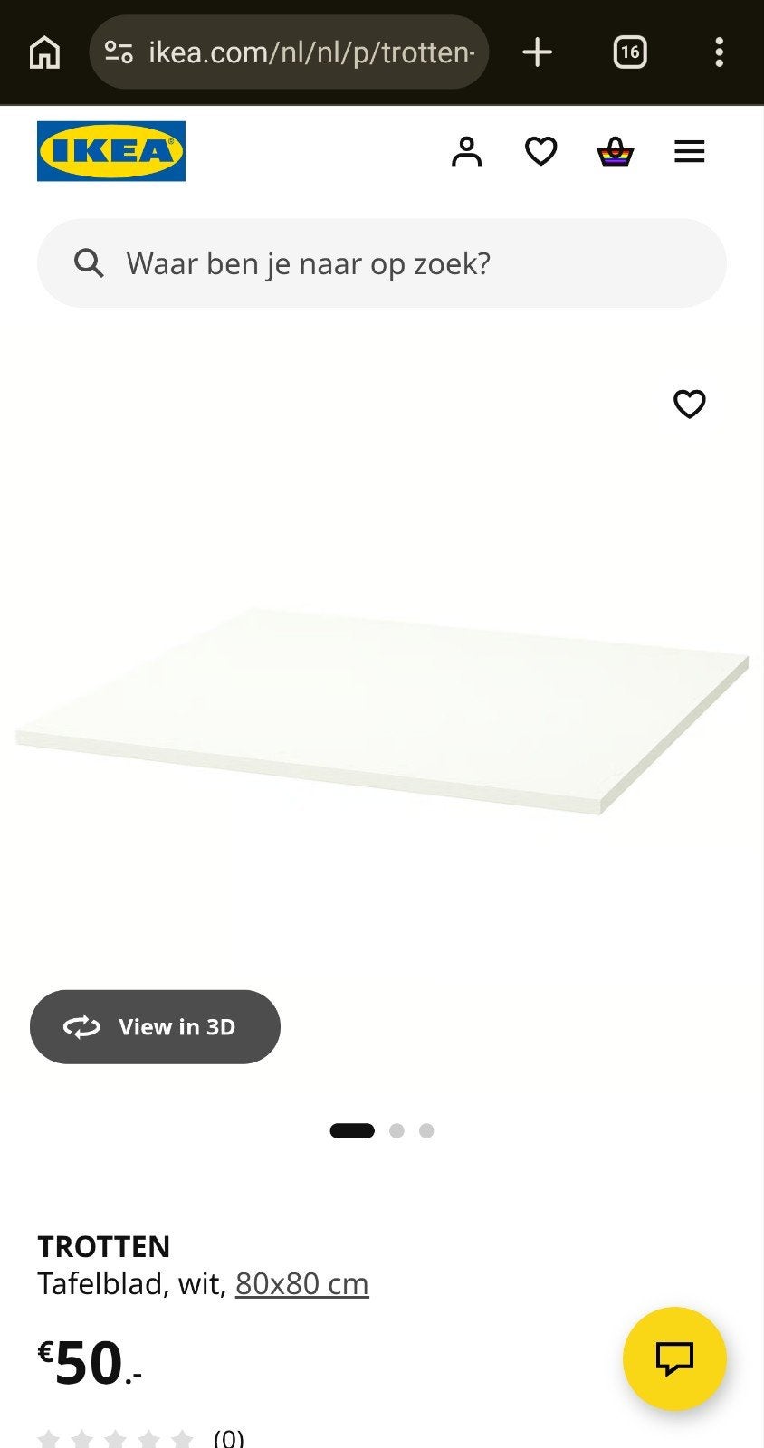 IKEA Trotten Tafelblad Wit 80x80 cm - Zo goed als nieuw, Ophalen, 50 tot 100 cm, Vierkant, 50 tot 100 cm