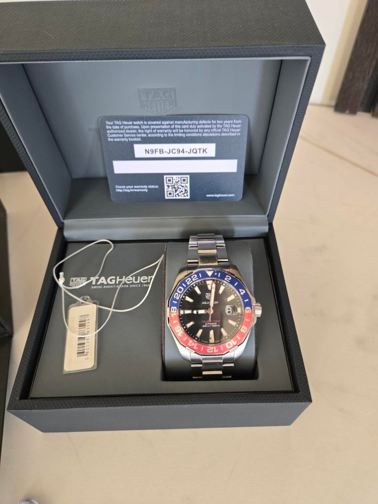 TAG Heuer Aquaracer Pepsi GMT - Complete Set, Sieraden, Tassen en Uiterlijk, Horloges | Heren, Staal, Gebruikt, Staal, Polshorloge
