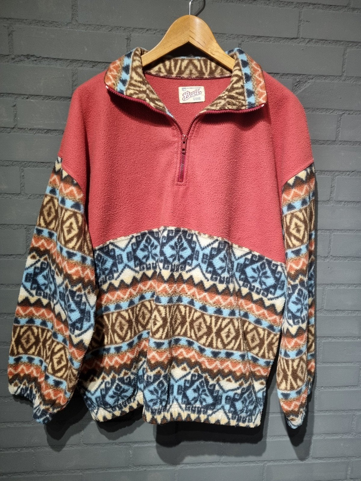 Vintage Ball Fleece Trui 1/4 Zip  Aztec / Geometrisch Patro, Ball, Verzenden, Gedragen