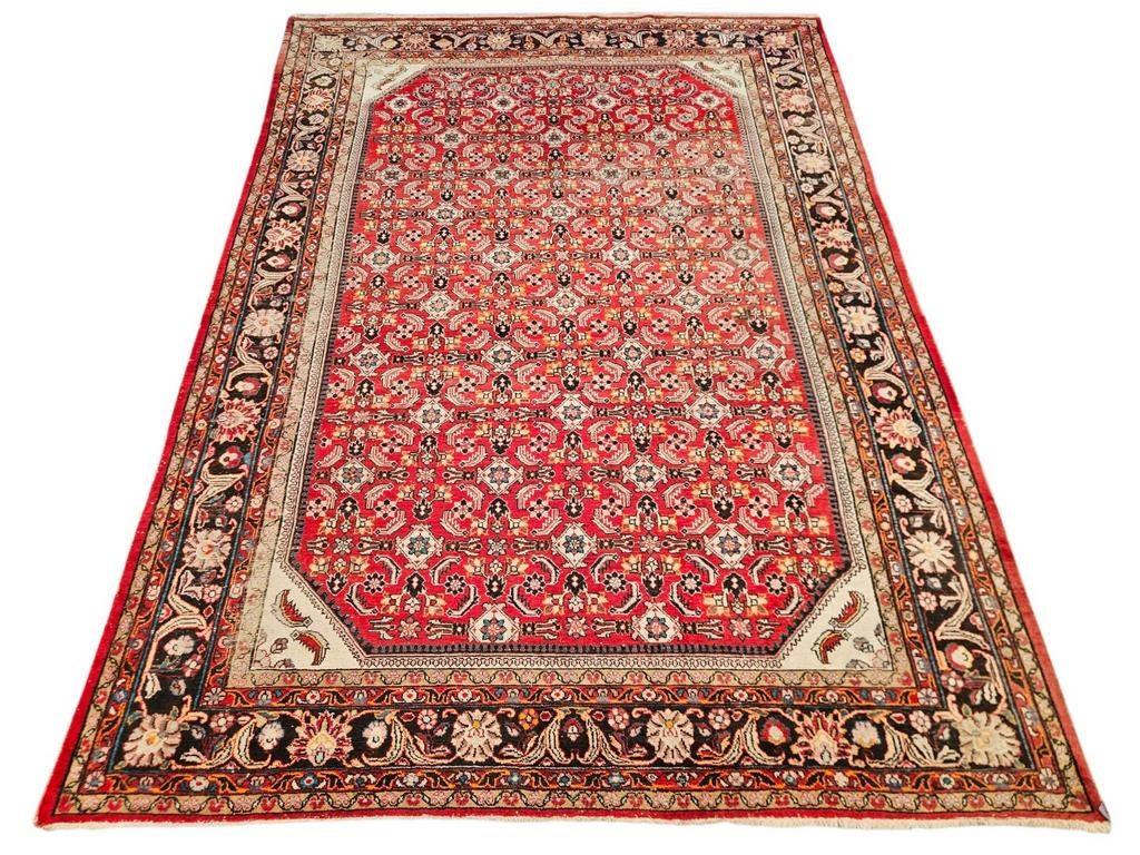 Vintage Handgeknoopt Perzisch wol Hamadan tapijt 295x385cm, Crème, Gebruikt, Niet van toepassing (Handgemaakt, Vintage), Niet van toepassing